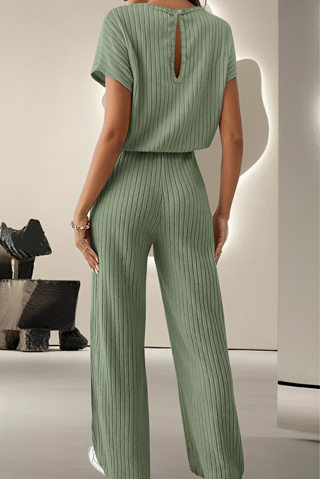 Round Neck Short Sleeve Jumpsuit - AMVIM