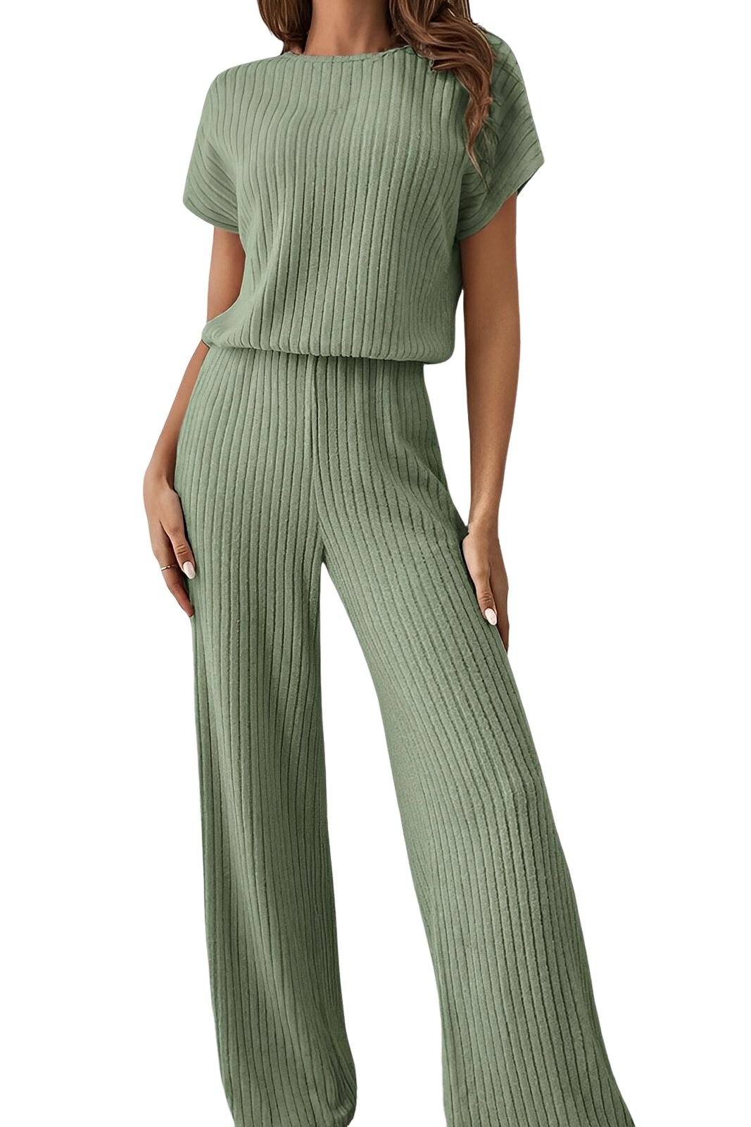 Round Neck Short Sleeve Jumpsuit - AMVIM