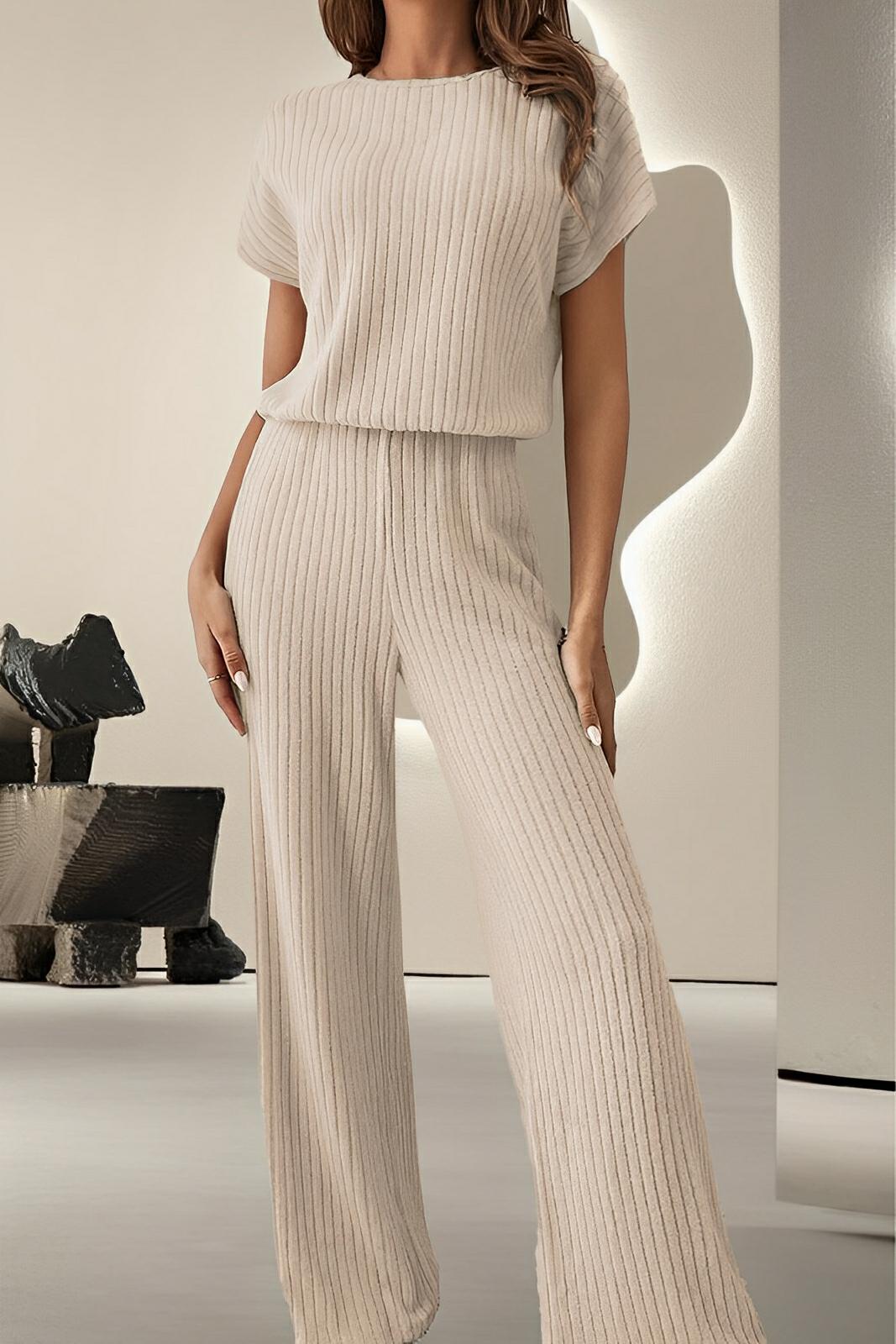 Round Neck Short Sleeve Jumpsuit - AMVIM