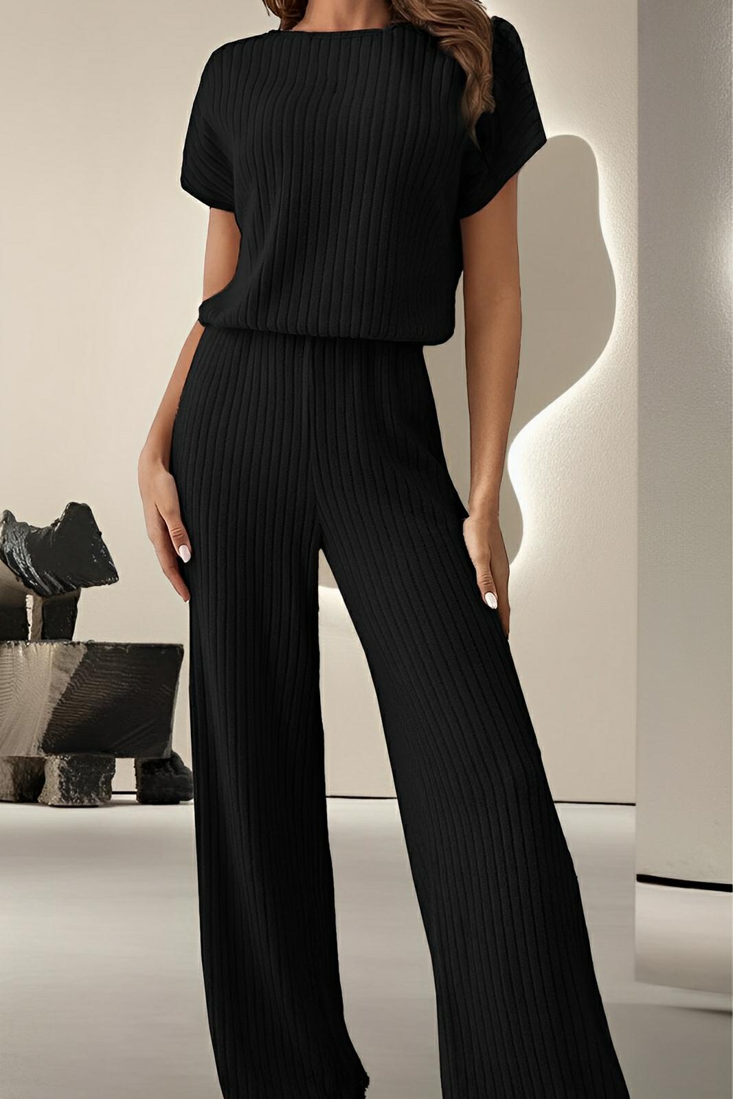 Round Neck Short Sleeve Jumpsuit - AMVIM