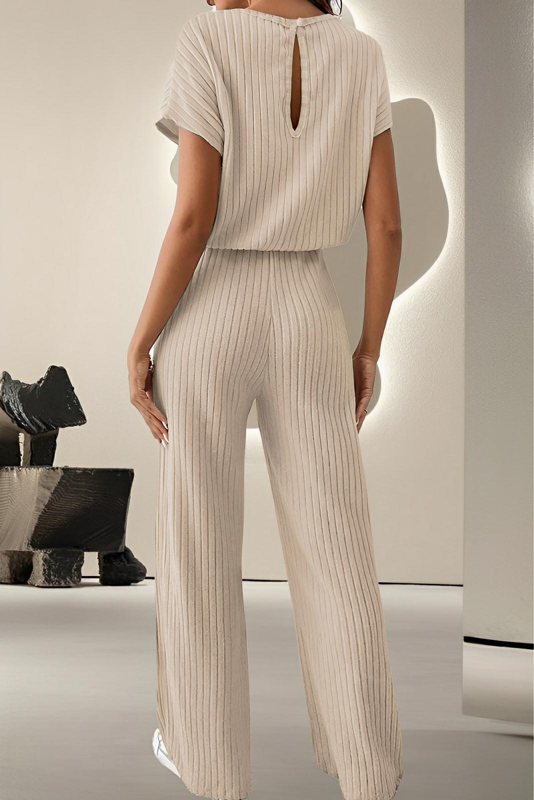 Round Neck Short Sleeve Jumpsuit - AMVIM