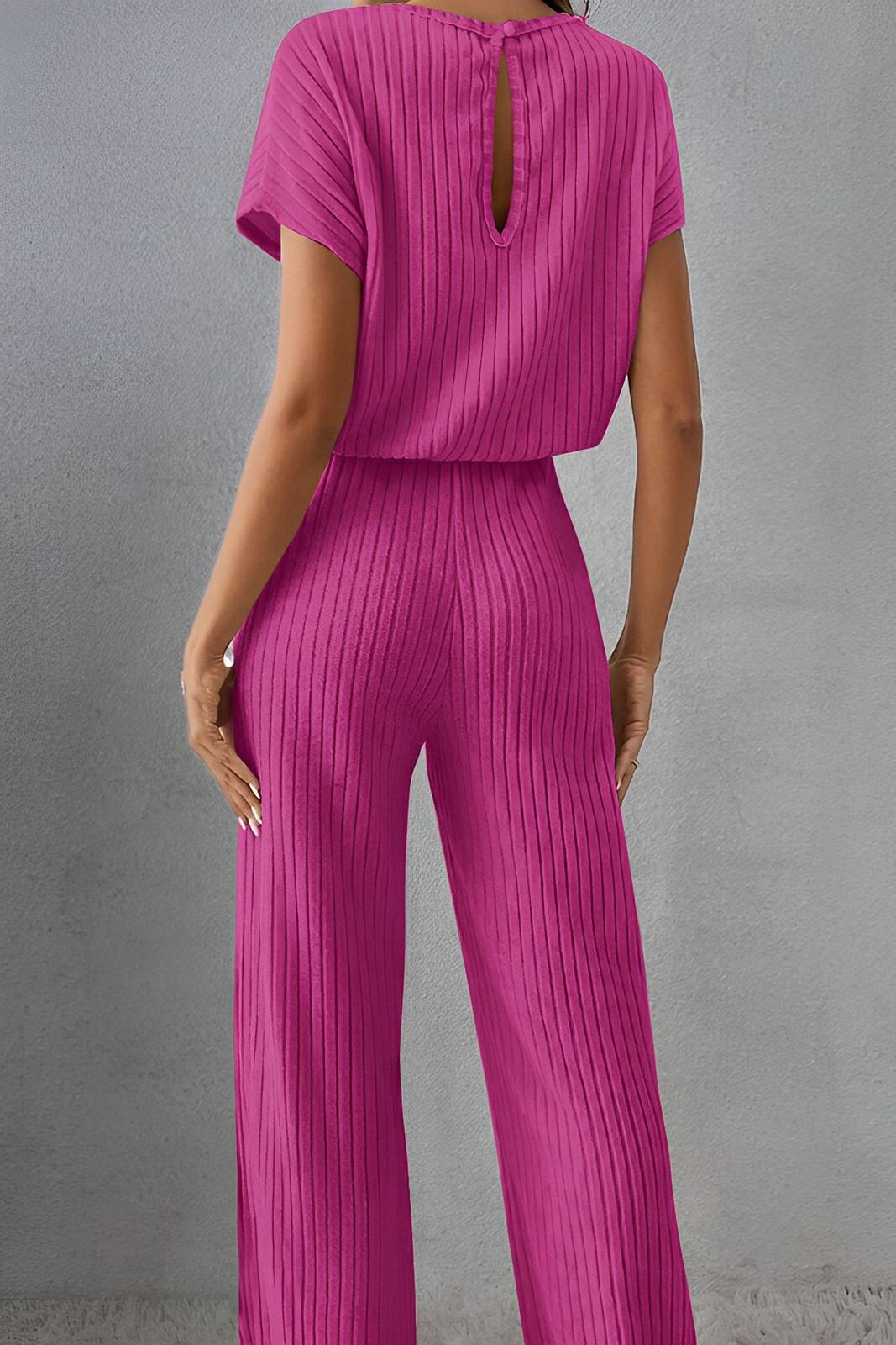 Round Neck Short Sleeve Jumpsuit - AMVIM