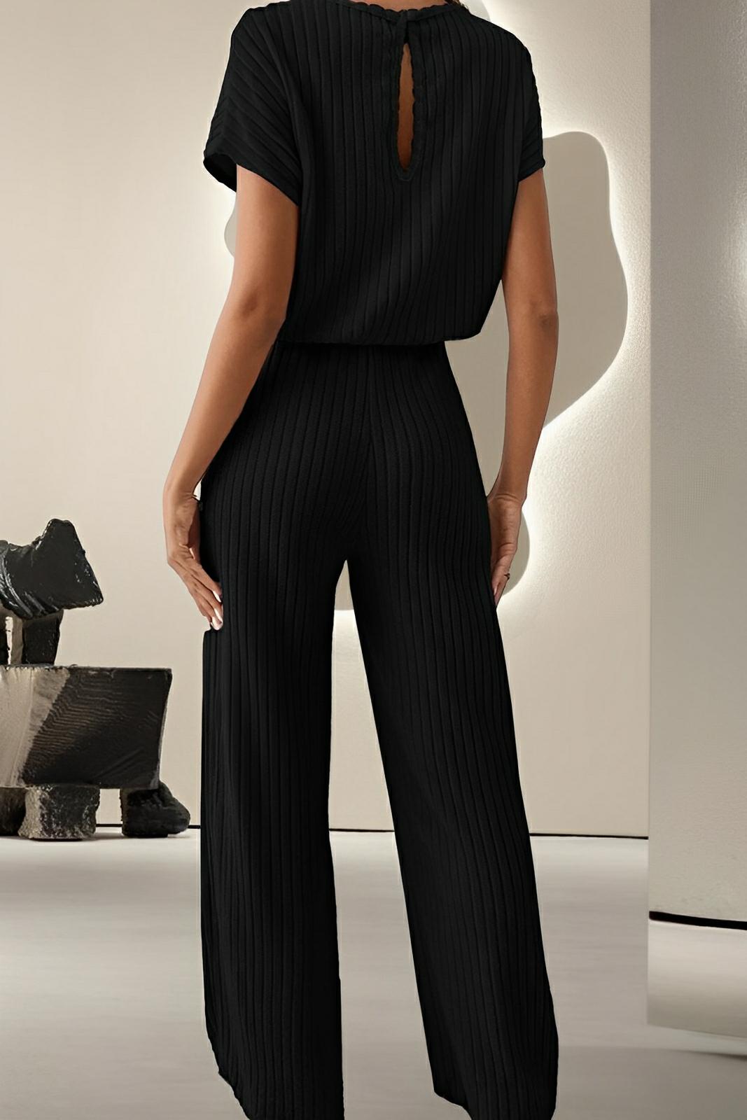 Round Neck Short Sleeve Jumpsuit - AMVIM