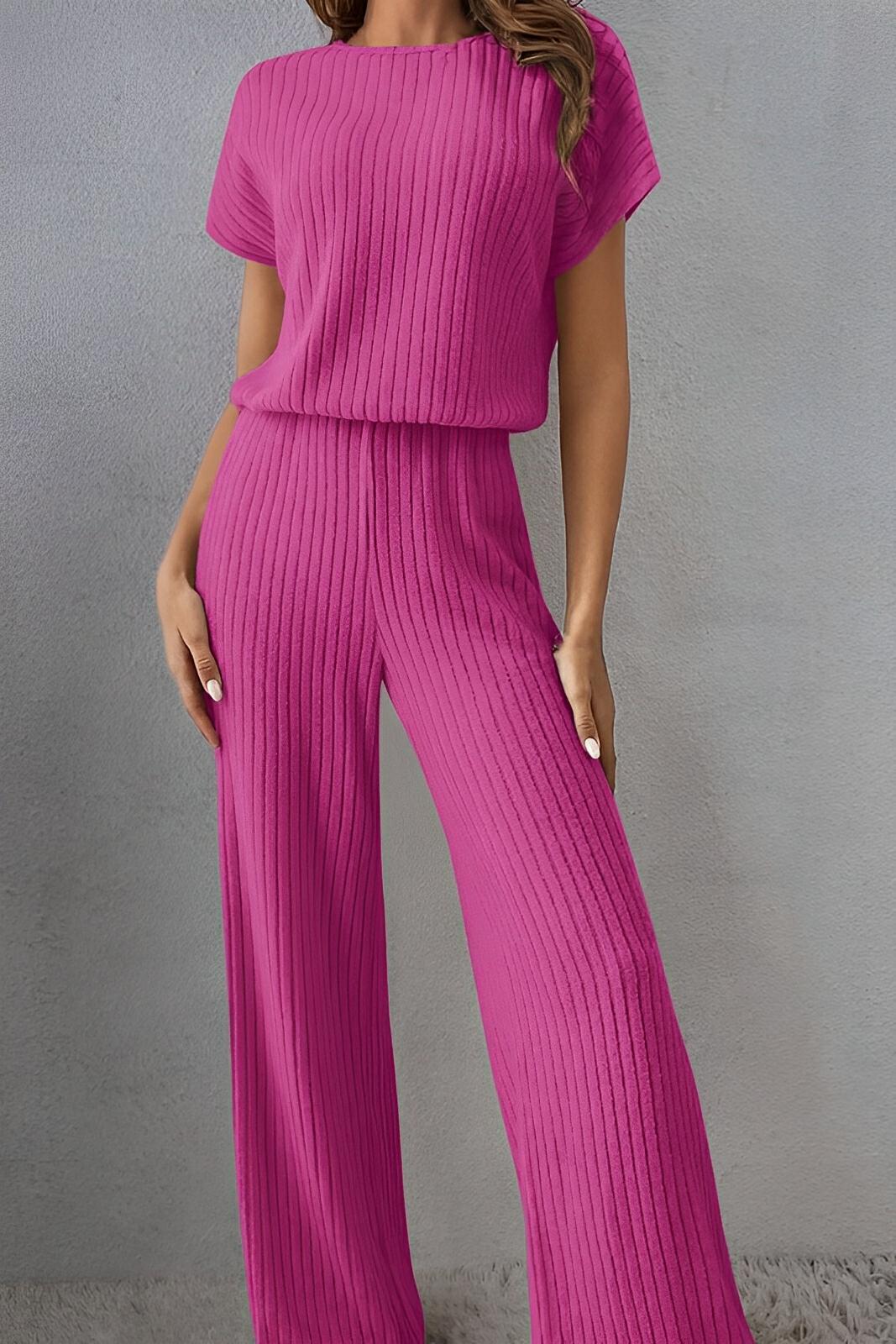 Round Neck Short Sleeve Jumpsuit - AMVIM