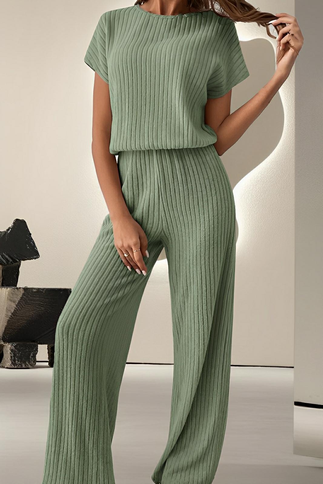 Round Neck Short Sleeve Jumpsuit - AMVIM