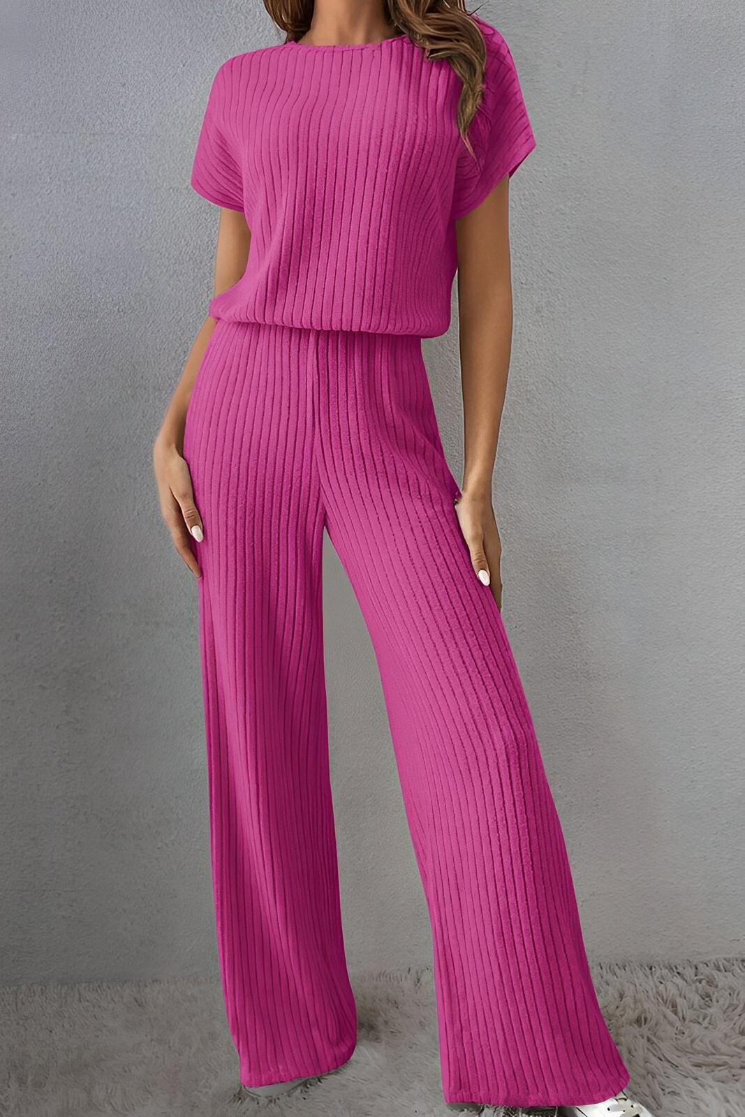 Round Neck Short Sleeve Jumpsuit - AMVIM