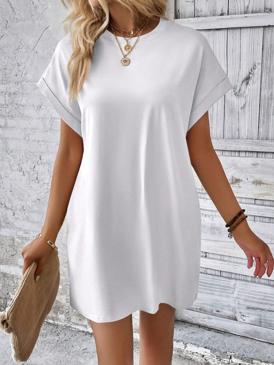 Round Neck Short Sleeve Mini Dress - AMVIM
