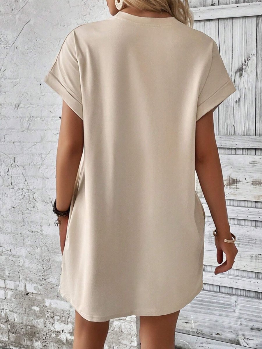 Round Neck Short Sleeve Mini Dress - AMVIM