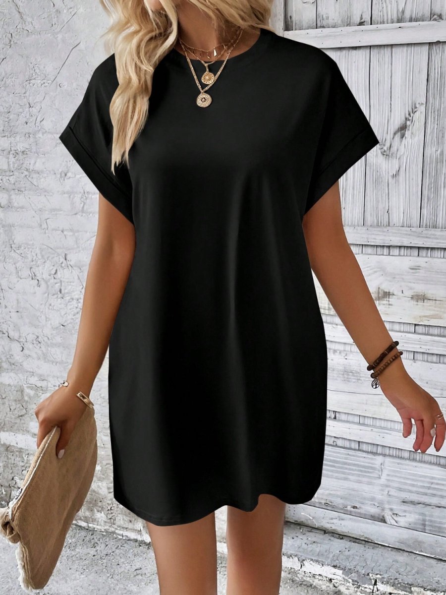 Round Neck Short Sleeve Mini Dress - AMVIM