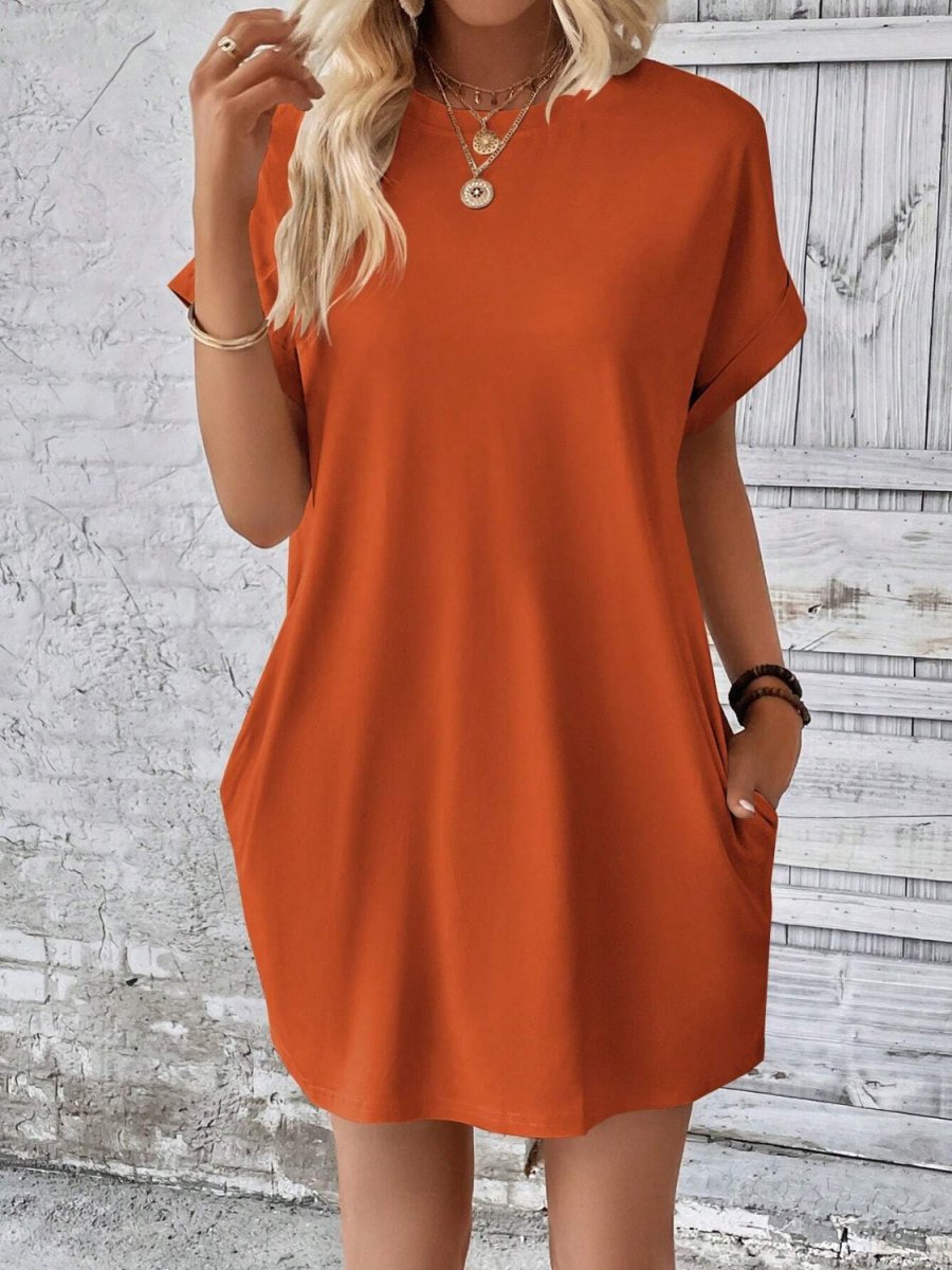 Round Neck Short Sleeve Mini Dress - AMVIM