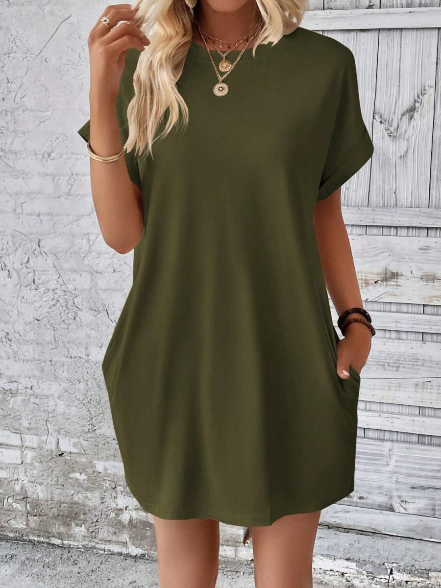 Round Neck Short Sleeve Mini Dress - AMVIM