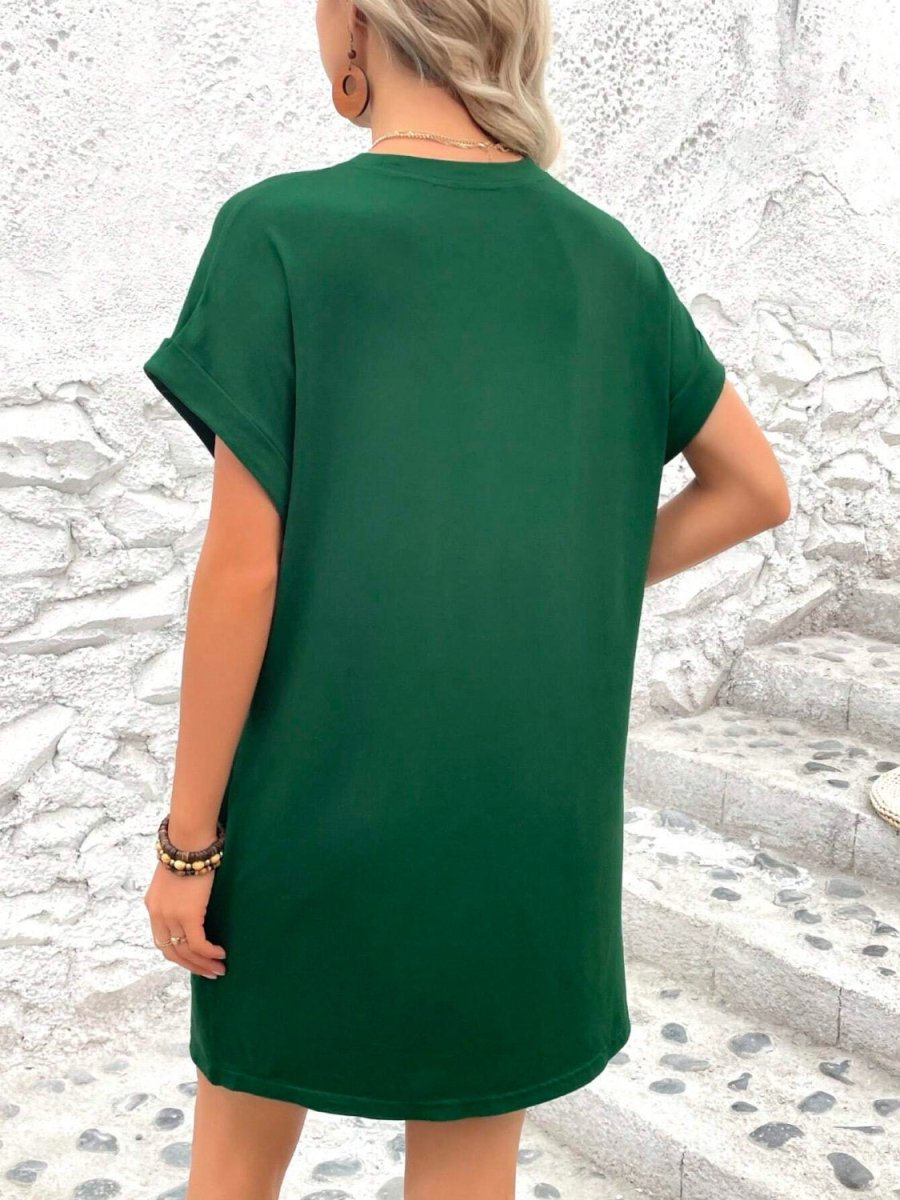 Round Neck Short Sleeve Mini Dress - AMVIM