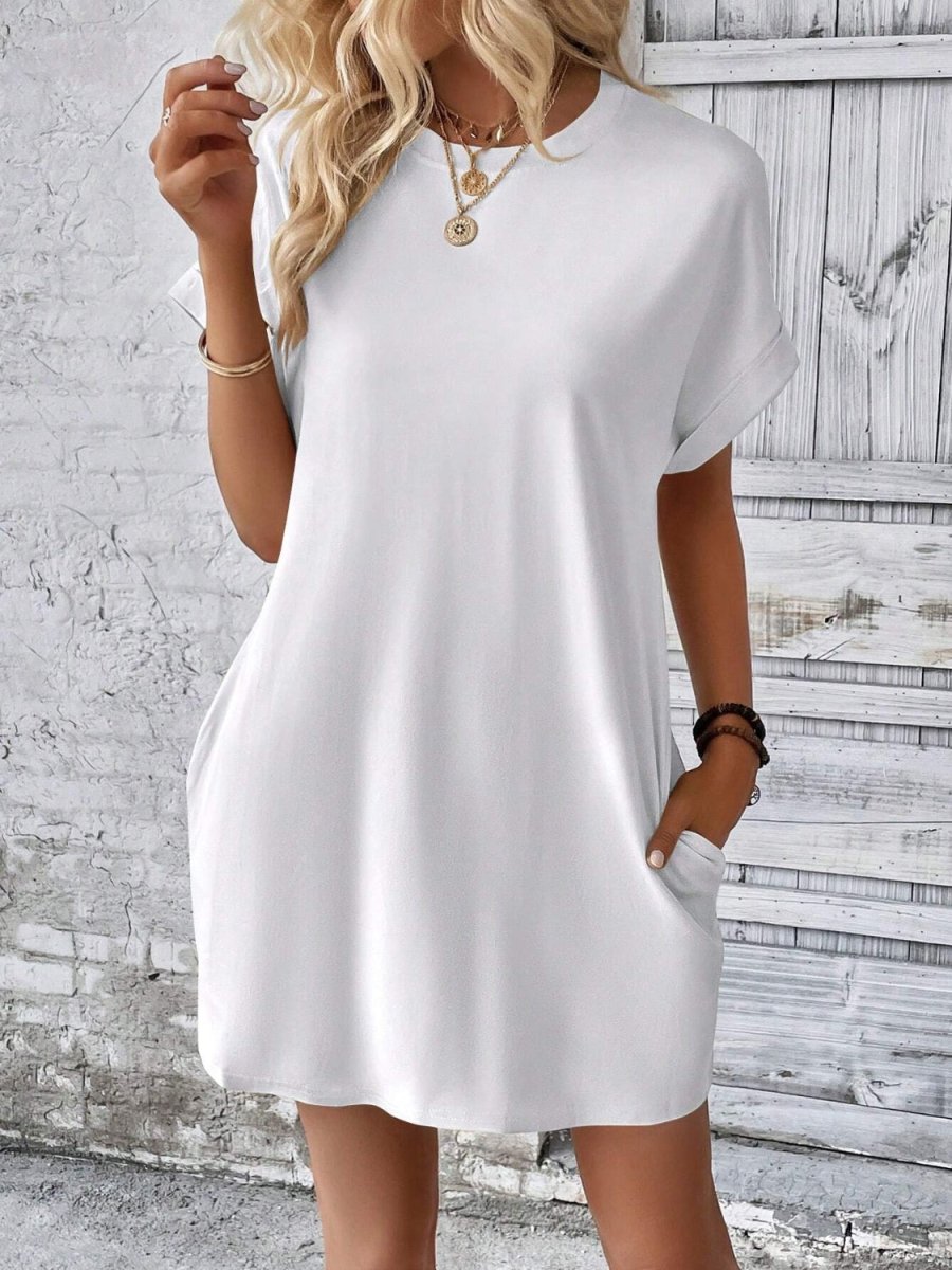 Round Neck Short Sleeve Mini Dress - AMVIM