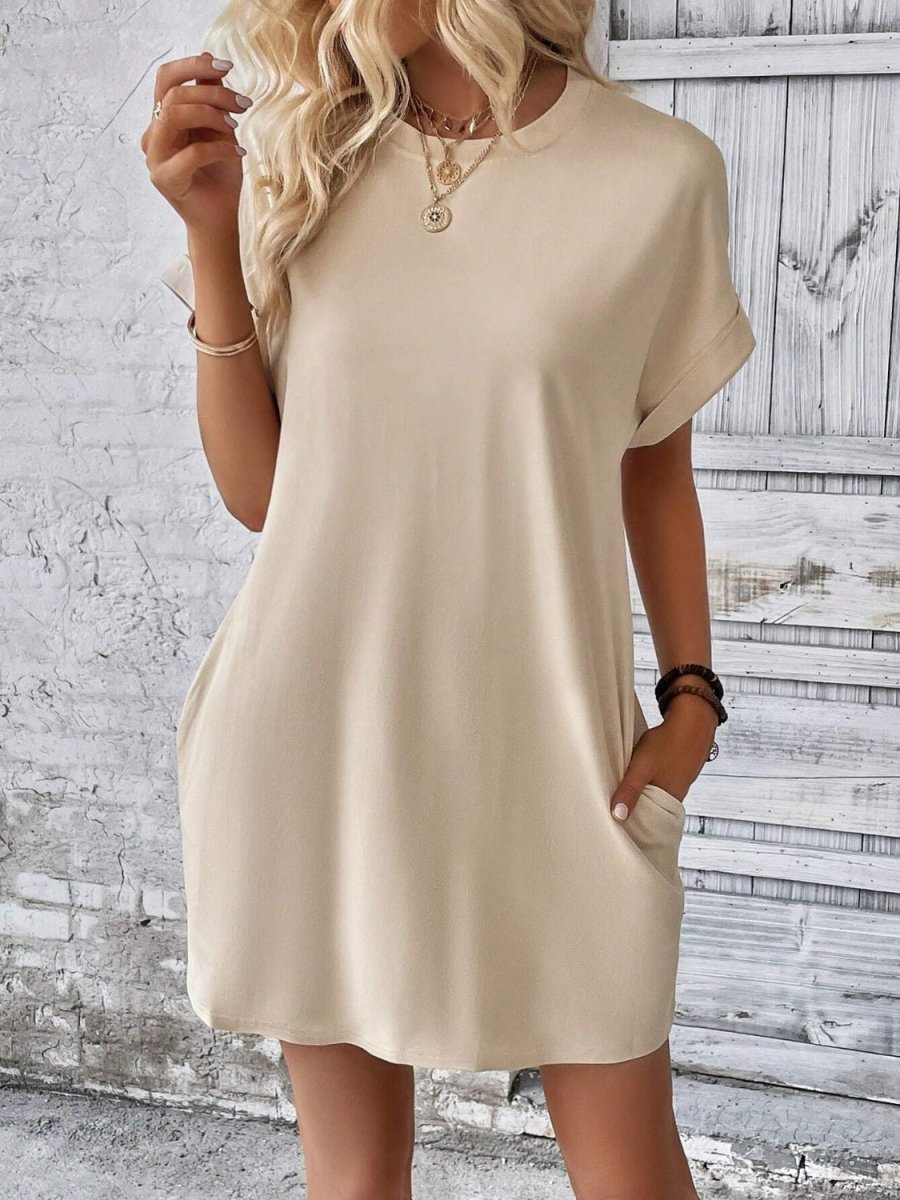 Round Neck Short Sleeve Mini Dress - AMVIM