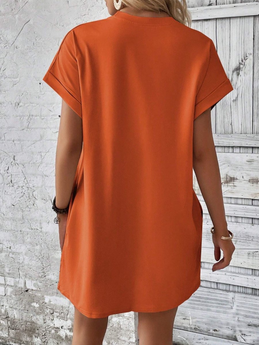 Round Neck Short Sleeve Mini Dress - AMVIM