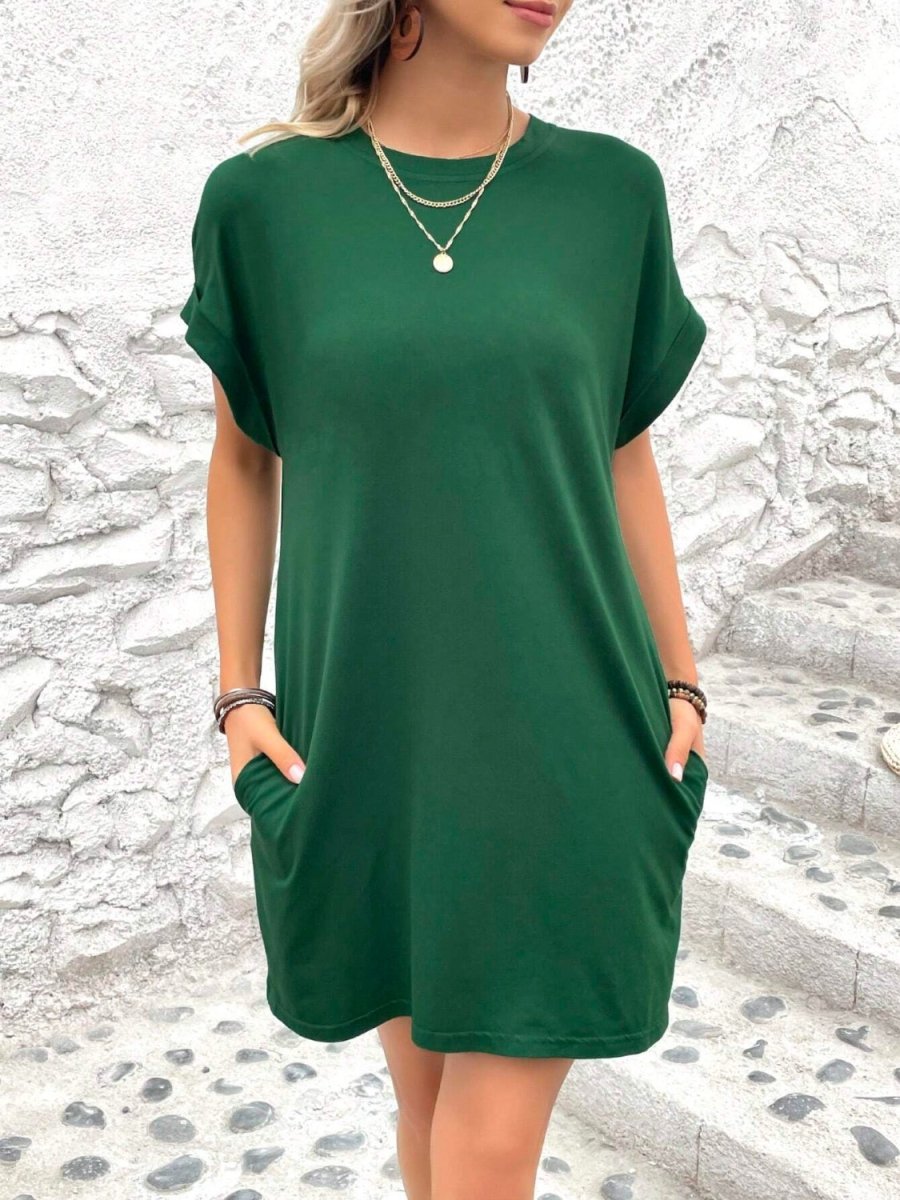 Round Neck Short Sleeve Mini Dress - AMVIM