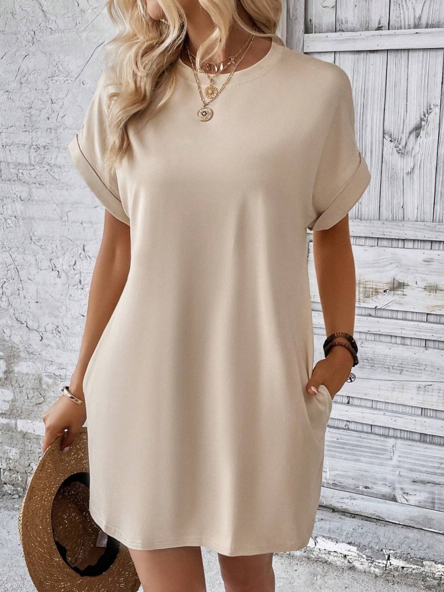 Round Neck Short Sleeve Mini Dress - AMVIM