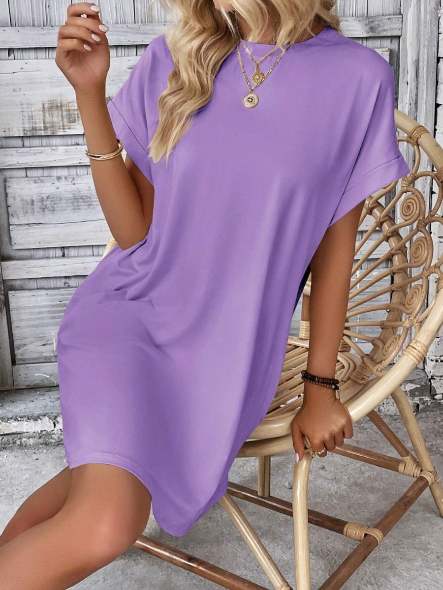 Round Neck Short Sleeve Mini Dress - AMVIM