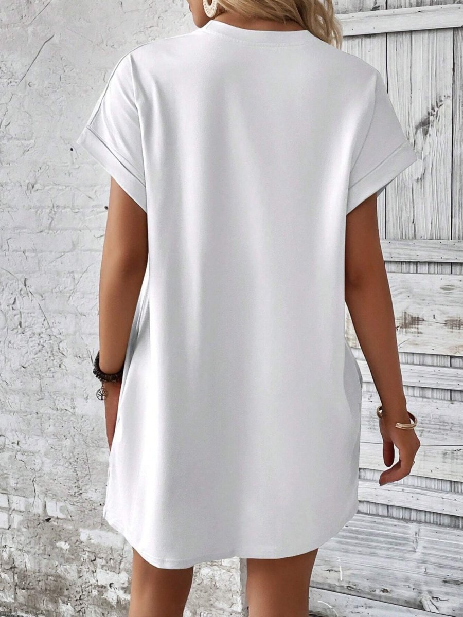 Round Neck Short Sleeve Mini Dress - AMVIM
