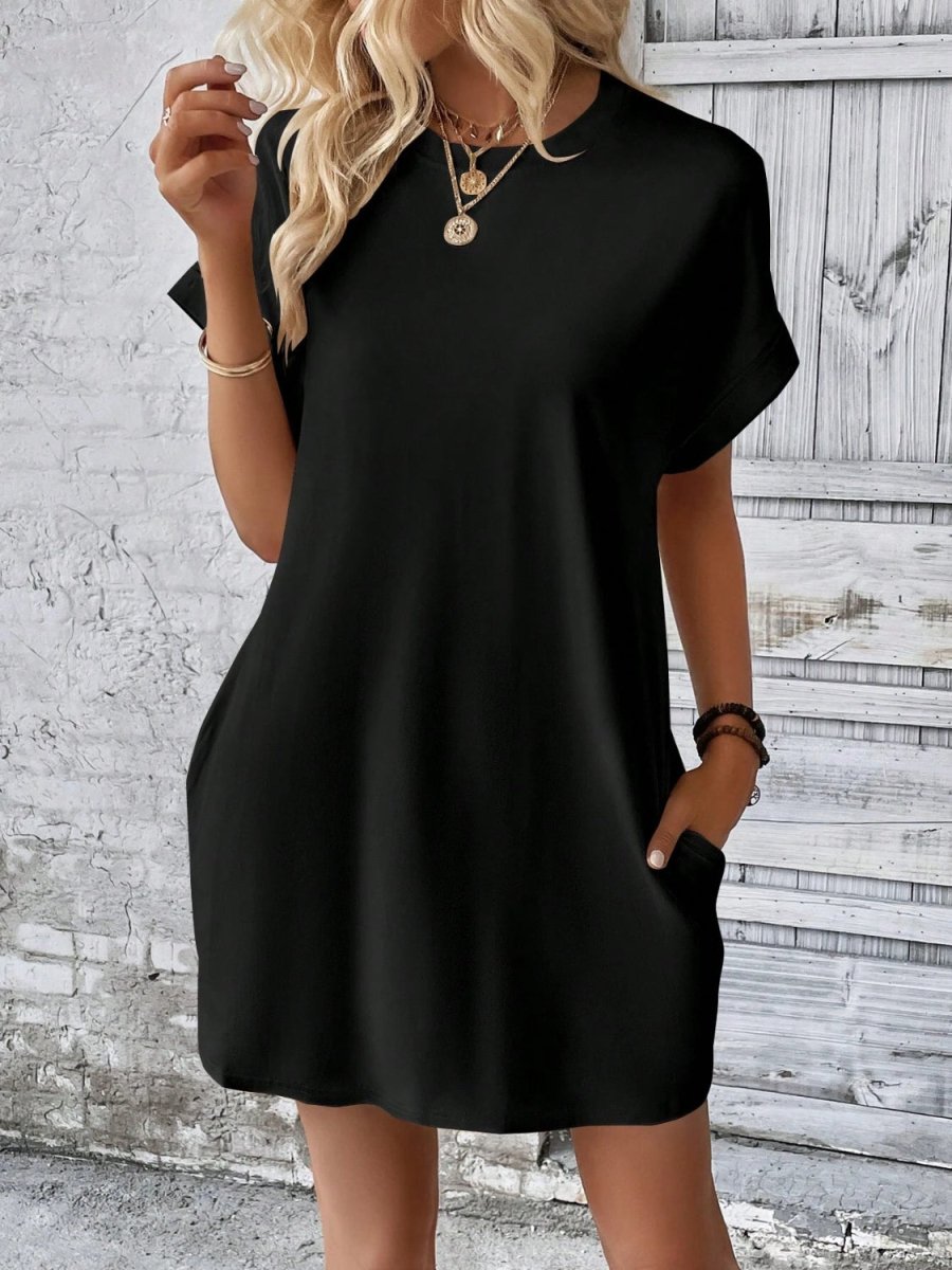 Round Neck Short Sleeve Mini Dress - AMVIM