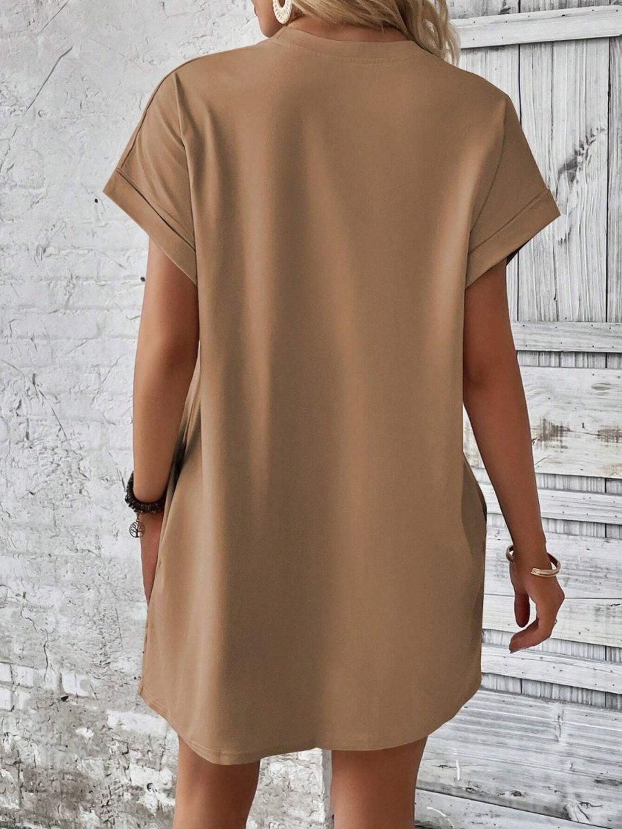 Round Neck Short Sleeve Mini Dress - AMVIM