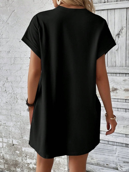 Round Neck Short Sleeve Mini Dress - AMVIM