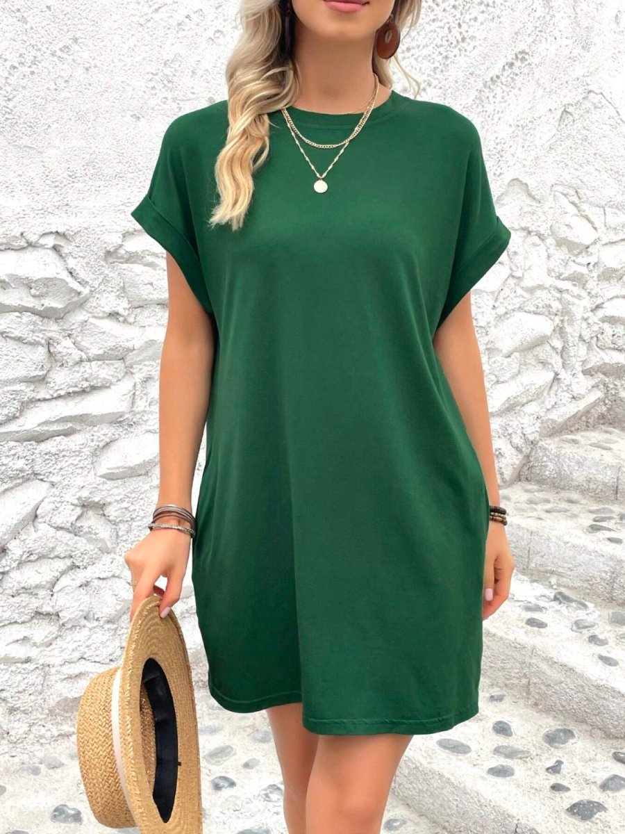 Round Neck Short Sleeve Mini Dress - AMVIM