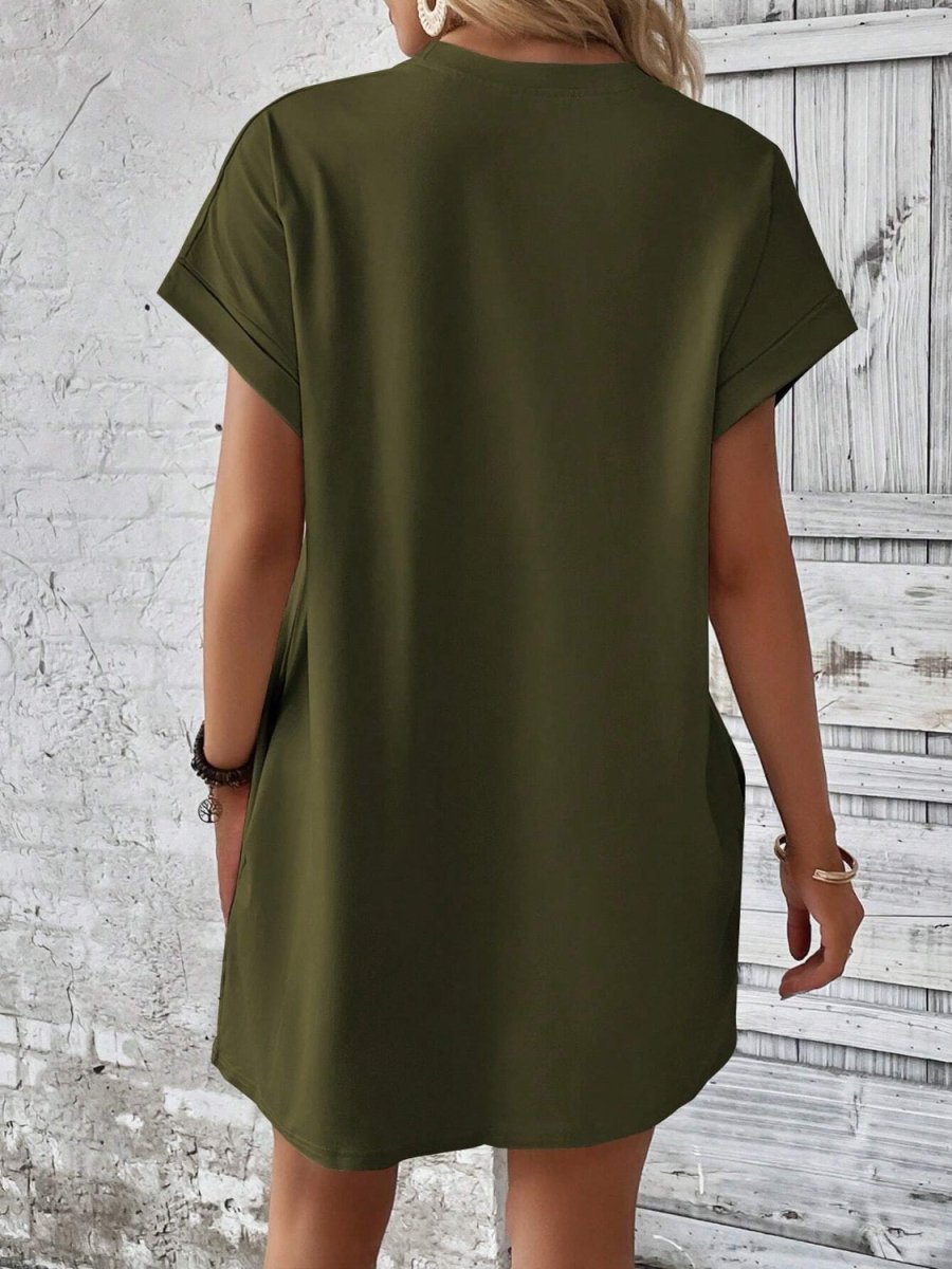 Round Neck Short Sleeve Mini Dress - AMVIM