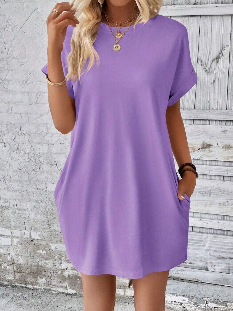 Round Neck Short Sleeve Mini Dress - AMVIM