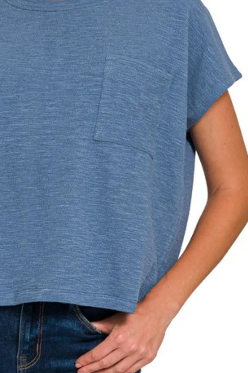 Round Neck Short Sleeve T-Shirt with Pocket for Work or Casual - AMVIM