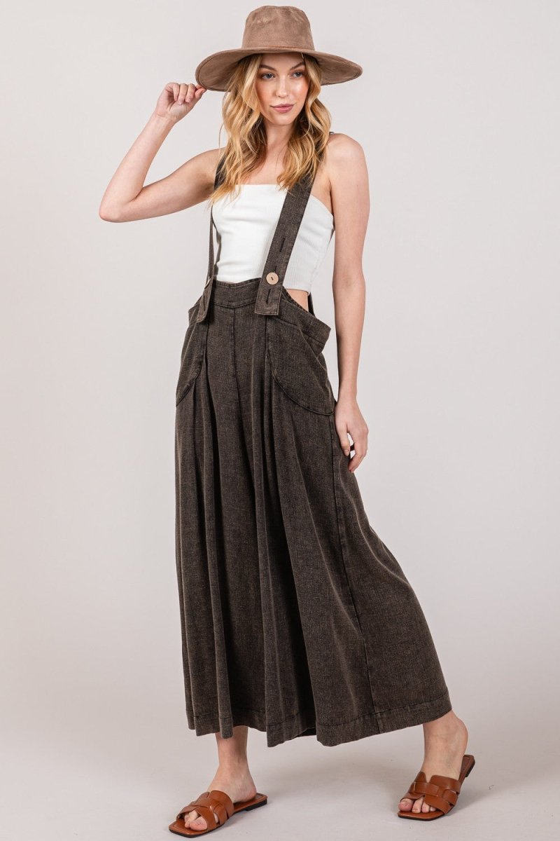 SAGE + FIG Full Size Wide Strap Wide Leg Overalls - AMVIM