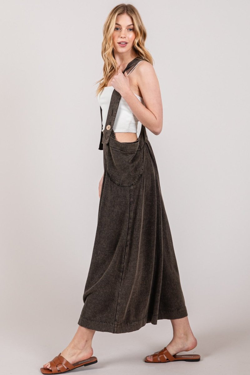SAGE + FIG Full Size Wide Strap Wide Leg Overalls - AMVIM