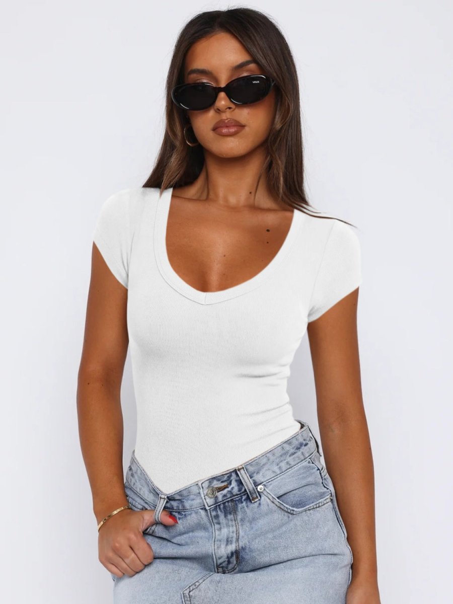 Scoop Neck Cap Sleeve T - Shirt - AMVIM