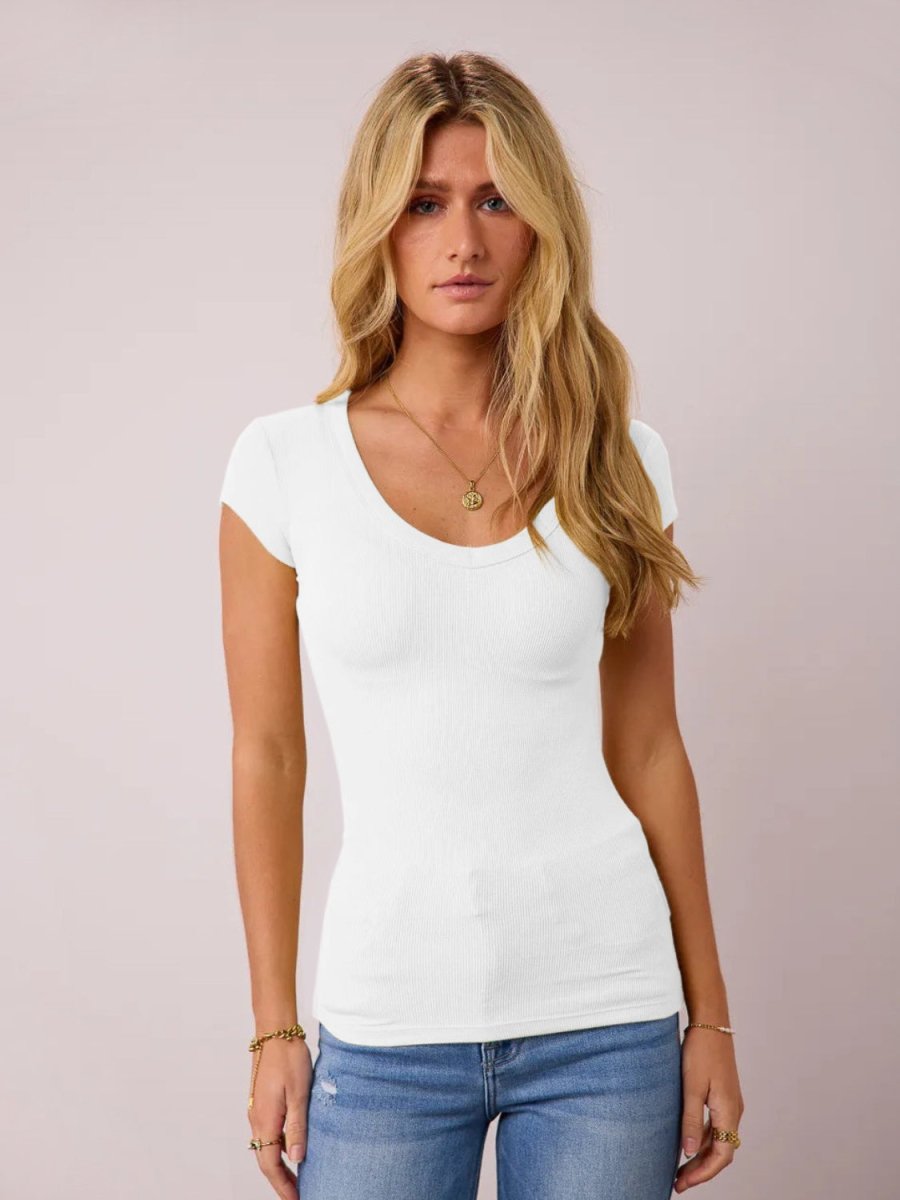 Scoop Neck Cap Sleeve T - Shirt - AMVIM