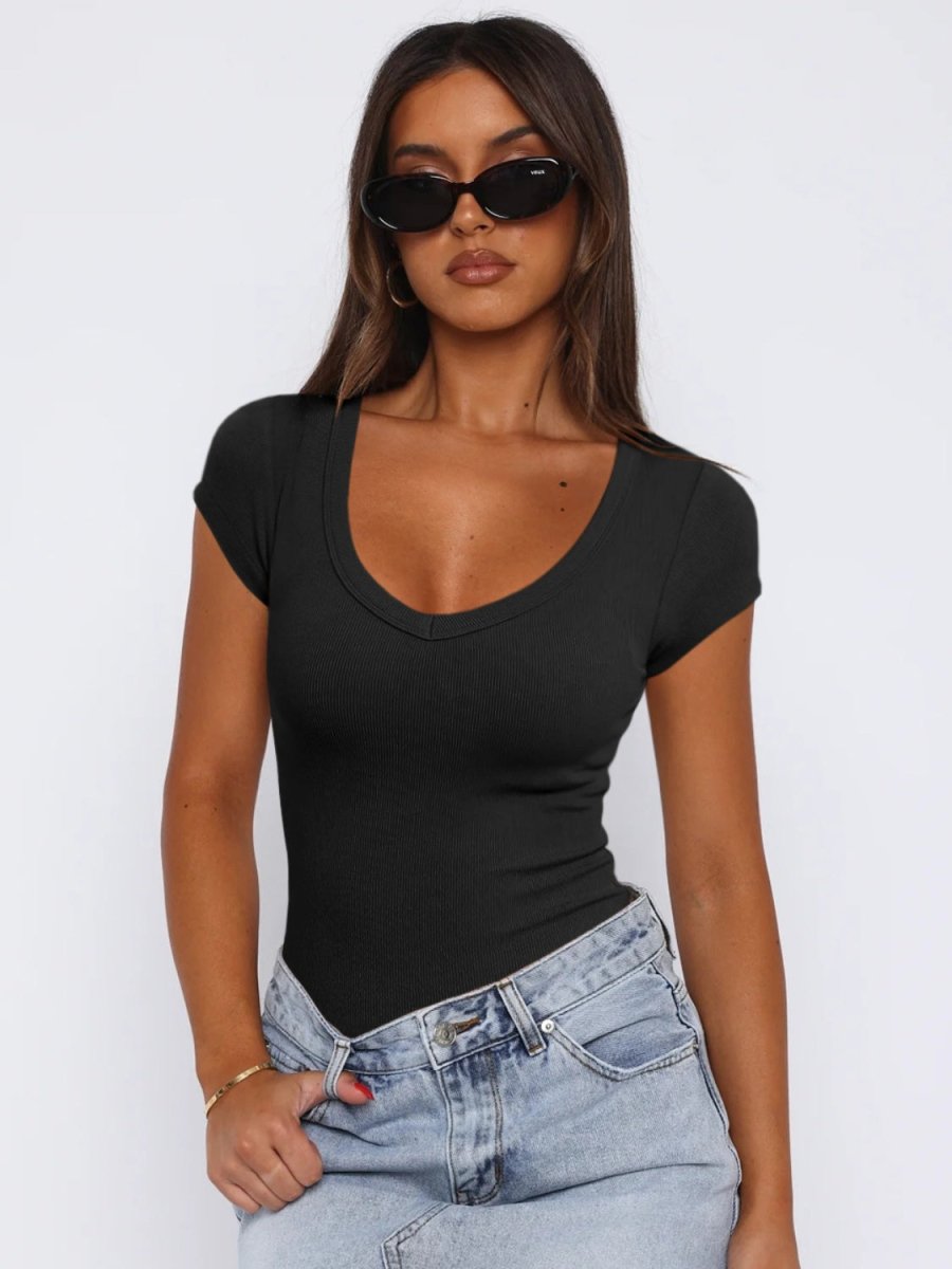 Scoop Neck Cap Sleeve T - Shirt - AMVIM