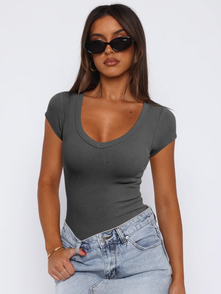 Scoop Neck Cap Sleeve T - Shirt - AMVIM
