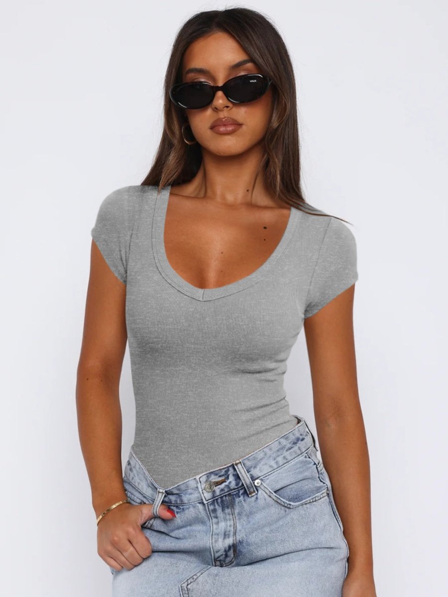 Scoop Neck Cap Sleeve T - Shirt - AMVIM