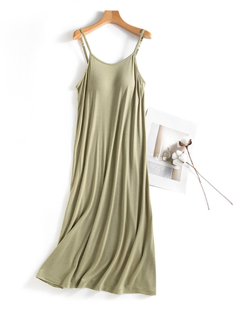 Scoop Neck Midi Cami Dress with Bra - AMVIM