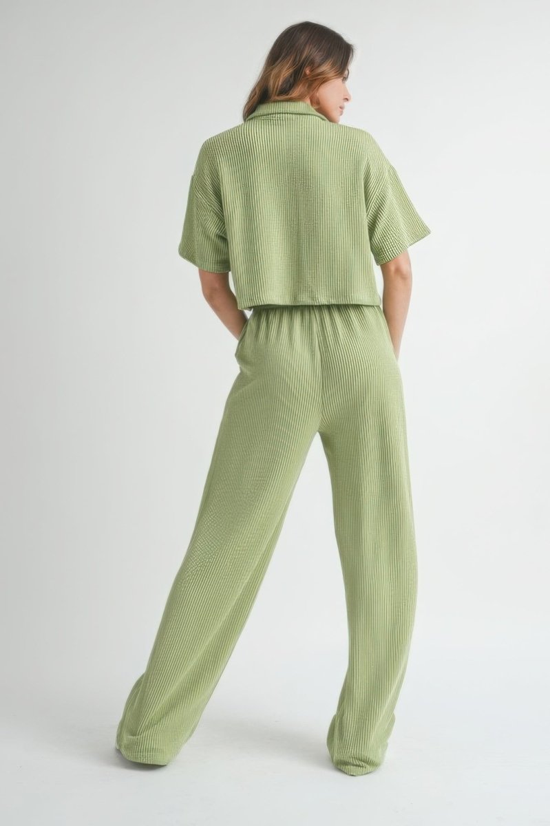 Shirt and Pants Set Polyester Lightweight Weekend Outfit - AMVIM