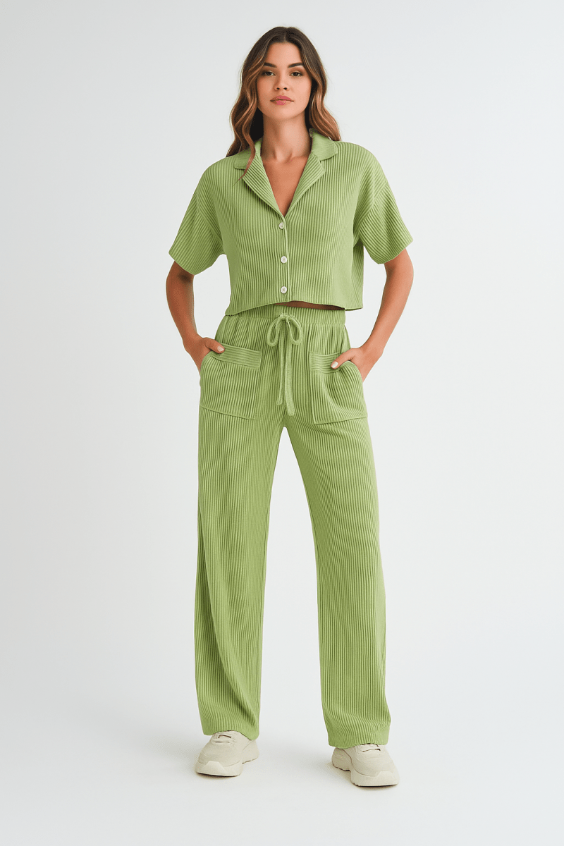 Shirt and Pants Set Polyester Lightweight Weekend Outfit - AMVIM