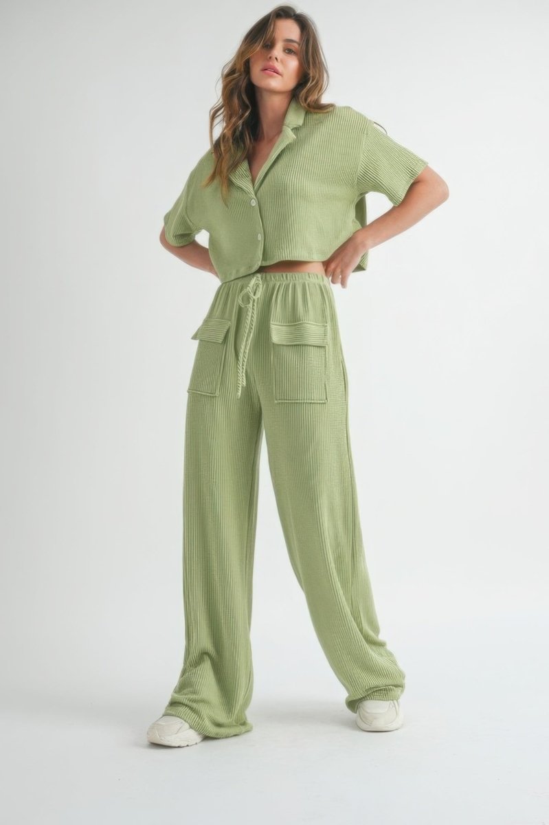 Shirt and Pants Set Polyester Lightweight Weekend Outfit - AMVIM