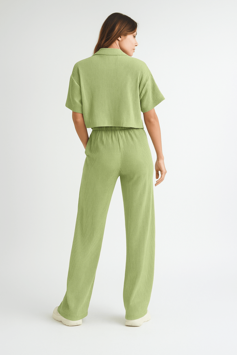Shirt and Pants Set Polyester Lightweight Weekend Outfit - AMVIM