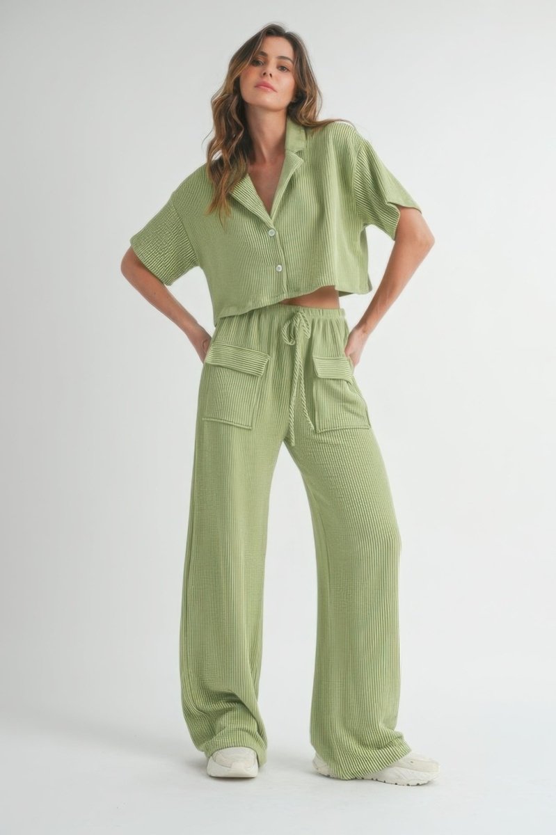 Shirt and Pants Set Polyester Lightweight Weekend Outfit - AMVIM