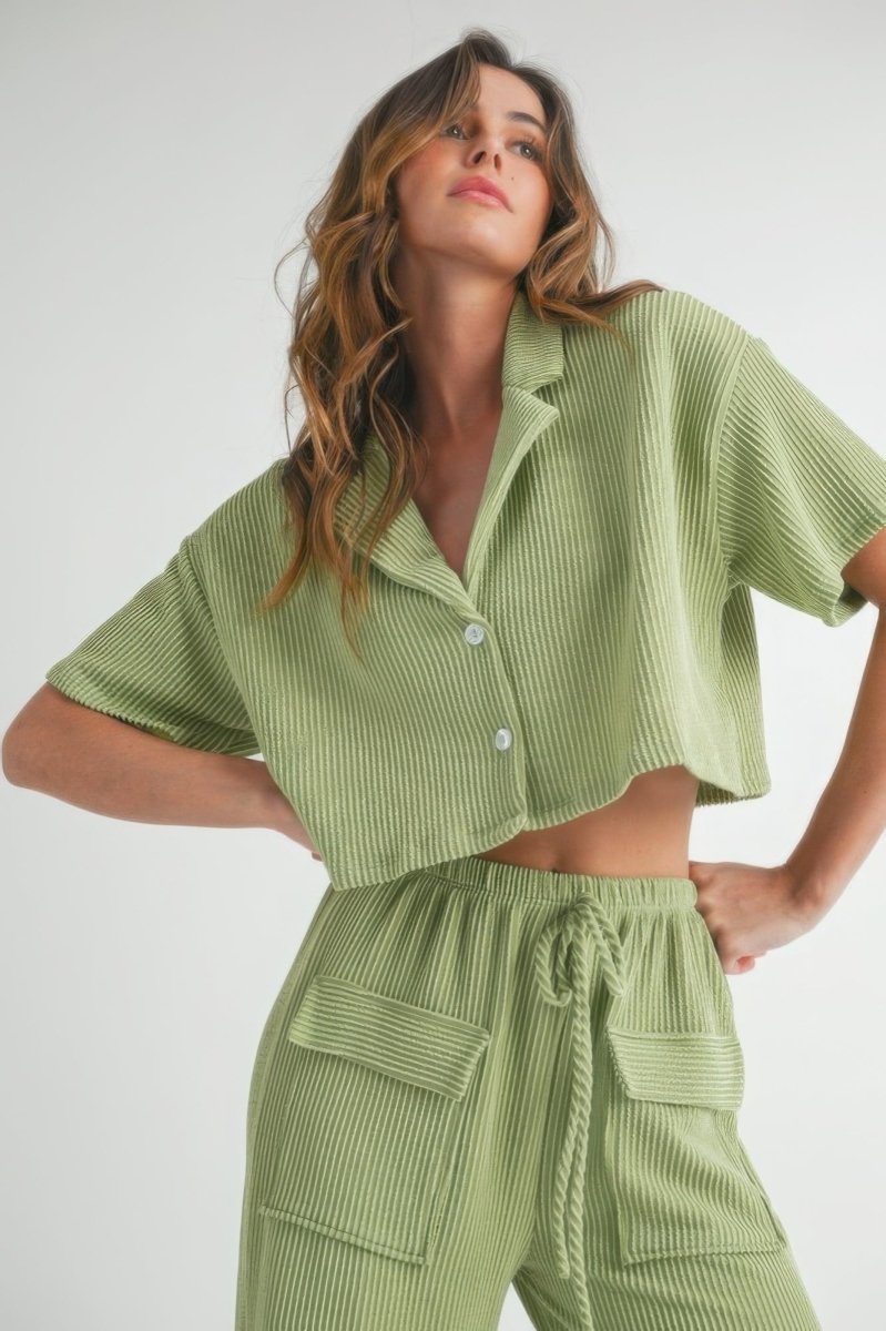 Shirt and Pants Set Polyester Lightweight Weekend Outfit - AMVIM