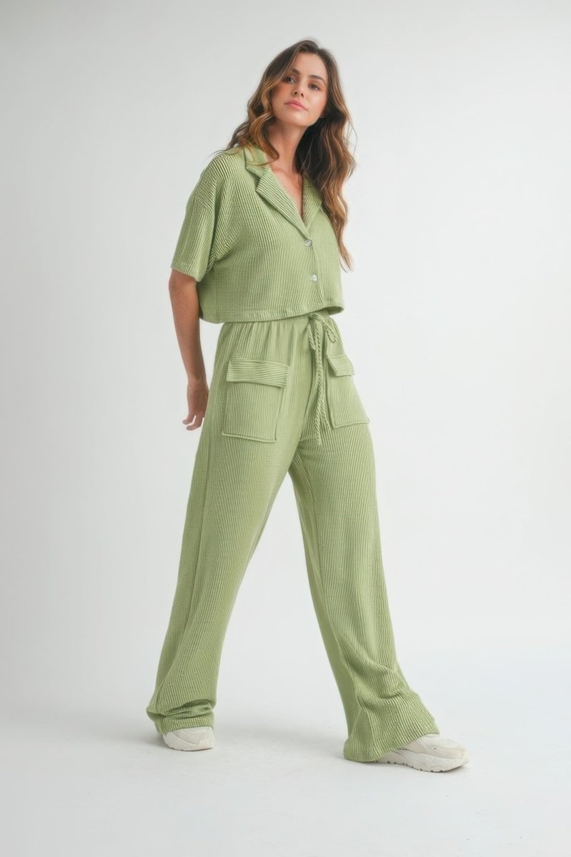 Shirt and Pants Set Polyester Lightweight Weekend Outfit - AMVIM