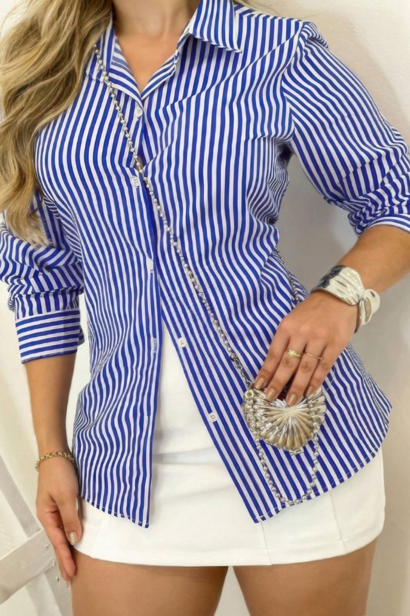 Shirt striped polyester blouse plus sizes - AMVIM