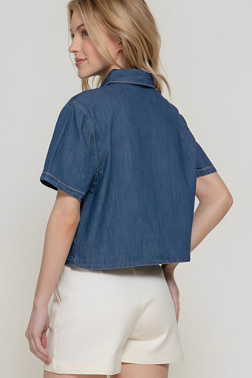 Short Sleeve Boxy Denim Shirt - AMVIM