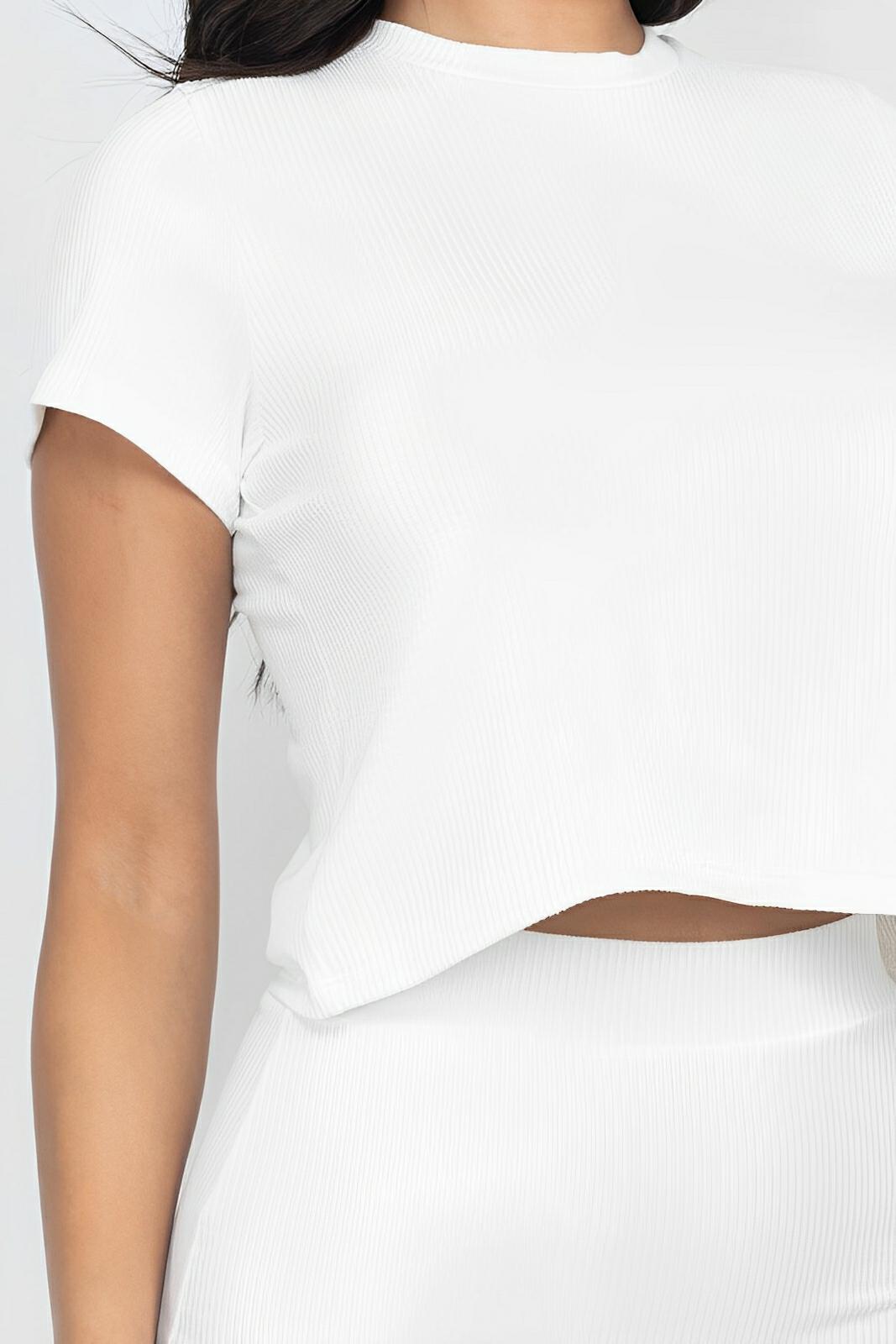 Short Sleeve Ribbed Top & Midi Skirt Se - AMVIM