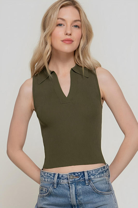 Sleeveless Polo Spring Sweater - AMVIM