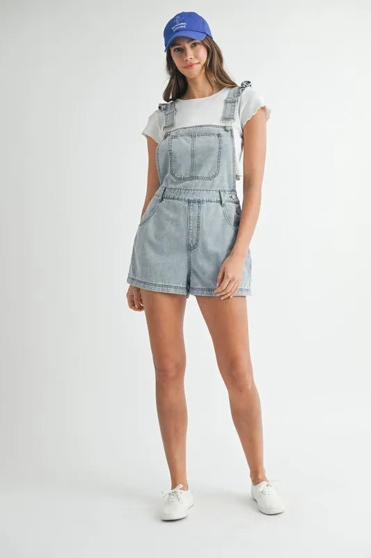 Square Neck Ruffle Shoulder Denim Romper – Summer Essential - AMVIM